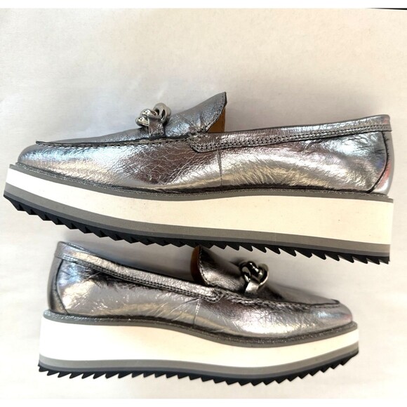 Johnston & Murphy Metallic Silver Platform Wedge Slip On Loafer Women 8 M Chain - Picture 15 of 15